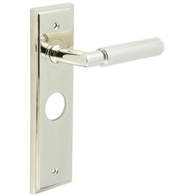 Luxury Polished Nickel Bathroom Door Handle with Backplate - Solid Brass Interior Handle