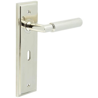 Luxury Polished Nickel Door Handle Lock Backplate with Versatile Mounting Options - Solid Brass Interior Handle