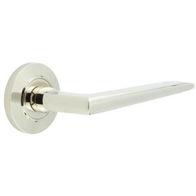 Luxury Polished Nickel Door Handle on Chamfered Rose Solid Brass - Interior Handle