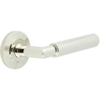 Luxury Polished Nickel Door Handle on Chamfered Rose - Solid Brass Interior Handle