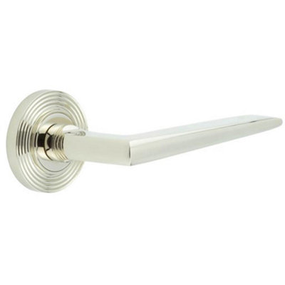 Luxury Polished Nickel Door Handle on Reeded Rose - Solid Brass Interior Handle