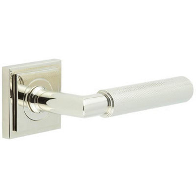 Luxury Polished Nickel Door Handle on Square Stepped Rose - Solid Brass Interior Handle