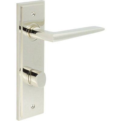 Luxury Polished Nickel Door Handle with Backplate for Bathrooms - Solid Brass Interior Handle