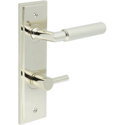 Luxury Polished Nickel Door Handle with Turn & Release for Bathrooms - Solid Brass Interior Handle