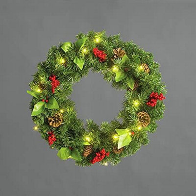 30 in. Pre-Lit White Pine Wreath with Warm White LED Lights main image 1