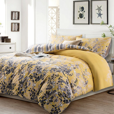 Luxury Printed Duvet Cover 3-Piece Ochre Blossom Reversible Quilt Covers Single Double King Super King Sizes Soft Duvet Bedding