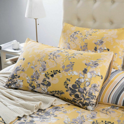 Luxury Printed Duvet Cover 3-Piece Ochre Blossom Reversible Quilt Covers Single Double King Super King Sizes Soft Duvet Bedding