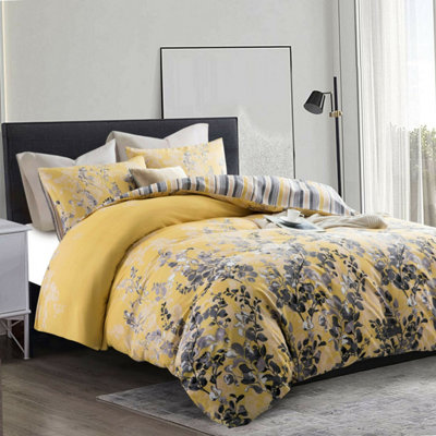 Luxury Printed Duvet Cover 3-Piece Ochre Blossom Reversible Quilt Covers Single Double King Super King Sizes Soft Duvet Bedding