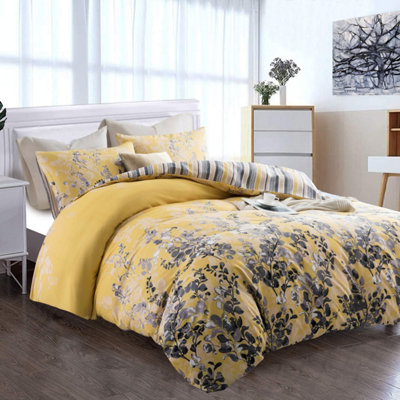 Luxury Printed Duvet Cover 3-Piece Ochre Blossom Reversible Quilt Covers Single Double King Super King Sizes Soft Duvet Bedding