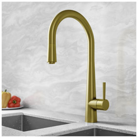 Luxury Pull Out Single Lever Kitchen Sink Mixer Brushed Gold