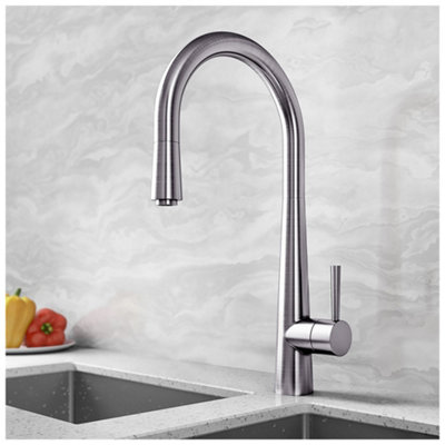 Luxury Pull Out Single Lever Kitchen Sink Mixer Brushed Nickel | DIY at B&Q