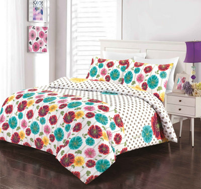 Luxury Reversible Penelope Multi-coloured Floral Duvet Cover Set With Matching Pillowcases