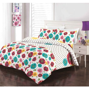 Luxury Reversible Penelope Multi-coloured Floral Duvet Cover Set With Matching Pillowcases