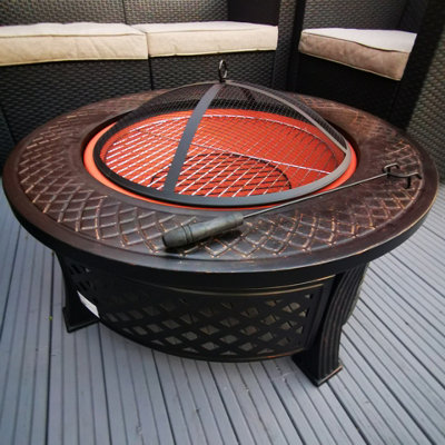 Luxury Round Garden Fire Pit BBQ Grill Heater Outdoor Log Burner Fire