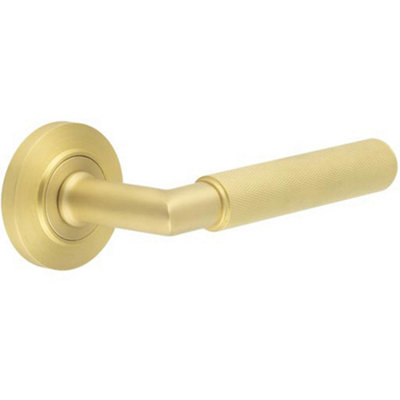 Luxury Satin Brass Door Handle on Chamfered Rose for Stylish Interiors - Solid Brass Interior Handle