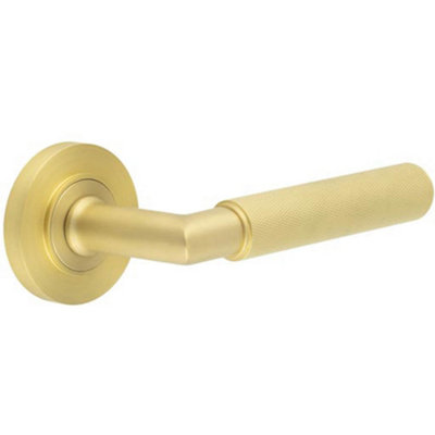 Luxury Satin Brass Door Handle with Rose Design for Homes and Offices - Solid Brass Interior Handle