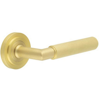Luxury Satin Brass Door Handle with Stepped Rose - Solid Brass Interior Handle