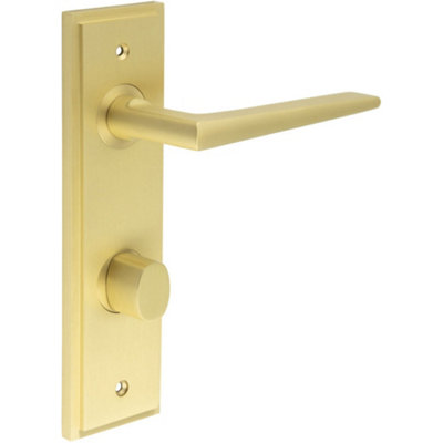 Luxury Satin Brass Door Handle with Turn & Release for Bathrooms - Solid Brass Interior Handle
