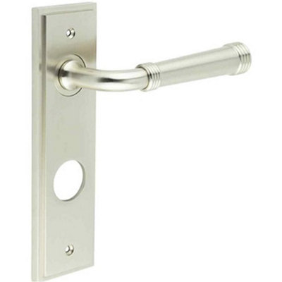 Luxury Satin Nickel Door Handle for Bathroom with Elegant Backplate - Solid Brass Interior Handle