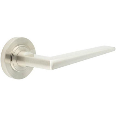 Luxury Satin Nickel Door Handle on Plain Rose - Solid Brass Interior Handle