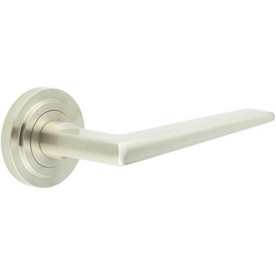 Luxury Satin Nickel Door Handle on Stepped Rose for Elegant Interiors - Solid Brass Interior Handle