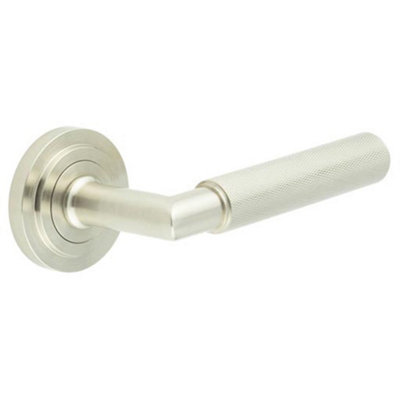 Luxury Satin Nickel Door Handle on Stepped Rose for Stylish Interiors - Solid Brass Interior Handle