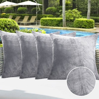 Luxury Silver Velvet Cushion Covers With Quilted Cushions Pack of 4 Super Soft Cushion Protectors for Home Décor