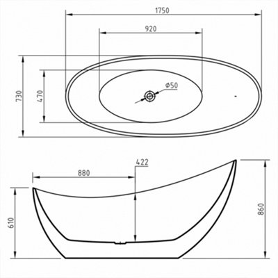 Luxury Slipper 1750 x 730 x 850mm Freestanding White Bath - 1