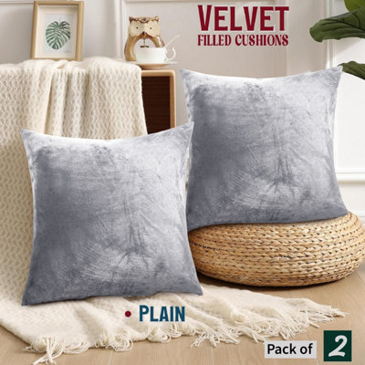 Luxury Sliver Velvet Cushion Covers Pair Sofa Chair & Bed Quilted Cushions Pack Of 2