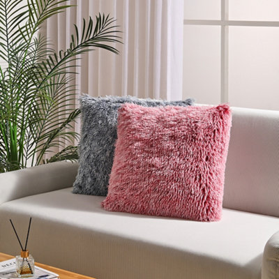 Luxury Soft Faux Fur Cushion Cover Decorative Square Pink Plush Pillow Case Throw Pillow Cover for Couch Sofa Bed 45cm x 45cm