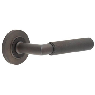 Luxury Solid Brass Door Handle on Chamfered Rose in Dark Bronze Finish - Solid Brass Interior Handle