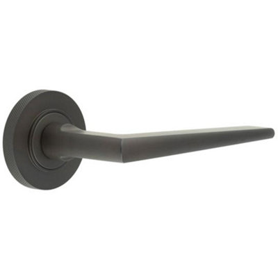 Luxury - Solid Brass Door Handle on Knurled Rose in Dark Bronze Finish Solid Brass - Interior Handle
