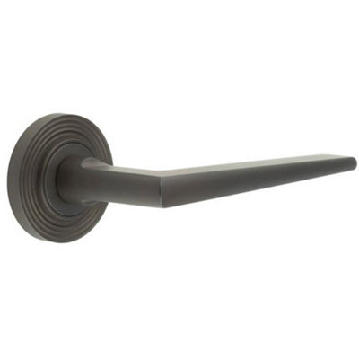 Luxury Solid Brass Door Handle on Reeded Rose - Dark Bronze Finish - Solid Brass Interior Handle