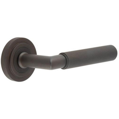 Luxury Solid Brass Door Handle on Stepped Rose in Dark Bronze Finish - Solid Brass Interior Handle