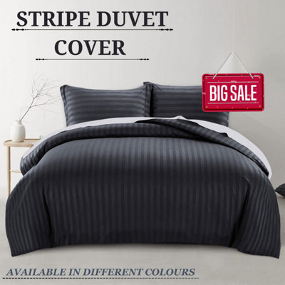 Luxury Stripe Duvet Cover 3-Piece Black Quilt Bedding Set Single Double King S.King Size