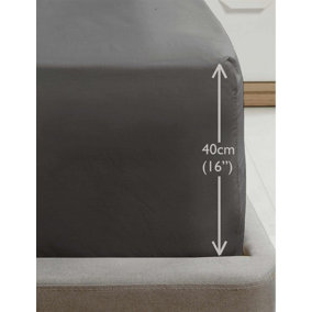 Luxury Super Soft Percale Plain 16" Deep Fitted Sheet Double Charcoal Fitted Sheet