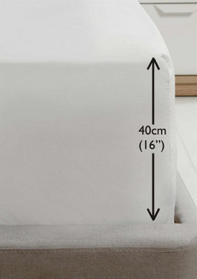 Luxury Super Soft Percale Plain 16" Deep Fitted Sheet Double White