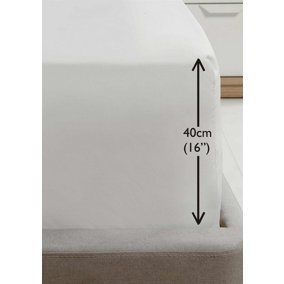Luxury Super Soft Percale Plain 16" Deep Fitted Sheet King White Fitted Sheet