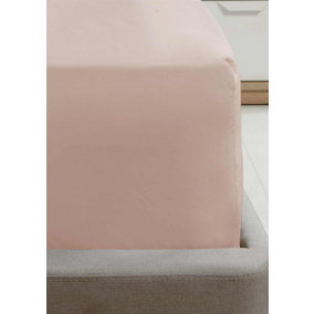 Luxury Super Soft Percale Plain 16" Deep Fitted Sheet Single Blush Fitted Sheet