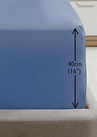 Luxury Super Soft Percale Plain 16" Deep Fitted Sheet Super King Blue Fitted Sheet