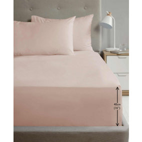 Luxury Super Soft Percale Plain 16" Deep Fitted Sheet Super King Blush Fitted Sheet