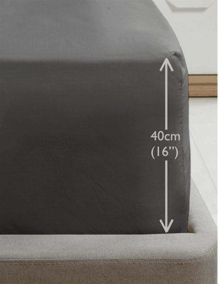 Luxury Super Soft Percale Plain 16" Deep Fitted Sheet Super King Charcoal Fitted Sheet DIY at B&Q