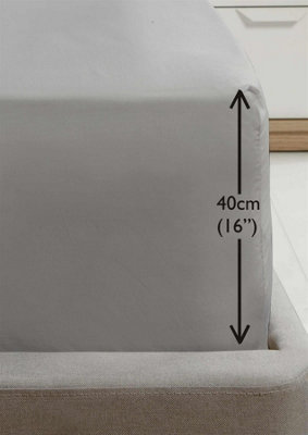 Luxury Super Soft Percale Plain 16" Deep Fitted Sheet Super King Grey
