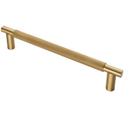 Luxury T Bar Knurled Pull Handle - 300mm Satin Brass - Kitchen Door Cabinet