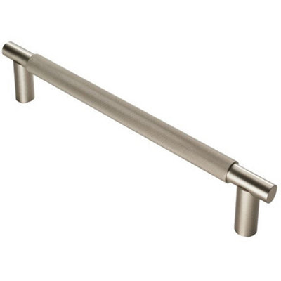 Luxury T Bar Knurled Pull Handle - 300mm Satin Nickel - Kitchen Door Cabinet