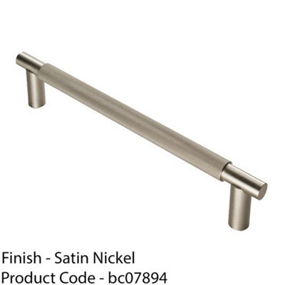 Luxury T Bar Knurled Pull Handle - 300mm Satin Nickel - Kitchen Door ...