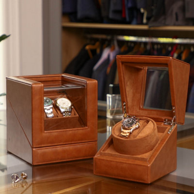 Luxury Tan 2 Cushion Watch Storage Box Unisex Watch Gift Box Watch Travel Case Gifts Ideas