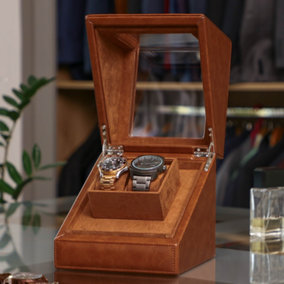 Luxury Tan 2 Cushion Watch Storage Box, Unisex Watch Gift Box, Watch Travel Case