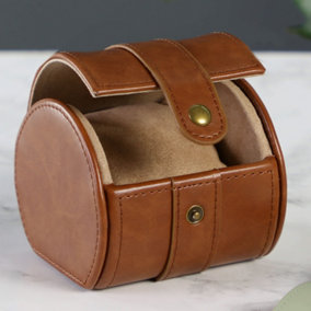 Luxury Tan Rounded Travel Watch Storage Box, Unisex Watch Gift Box, Watch Travel Case