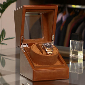Luxury Tan Single Cushion Watch Storage Box, Unisex Watch Gift Box, Watch Travel Case Father's Day Gifts Ideas
